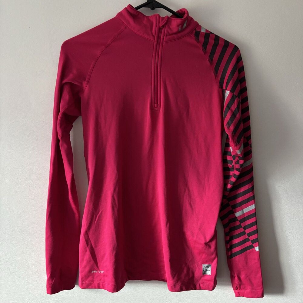 Nike Dri Fit Sz Medium Stand Up Collar 1/4 Zip Long Sleeve Top Compression Pink